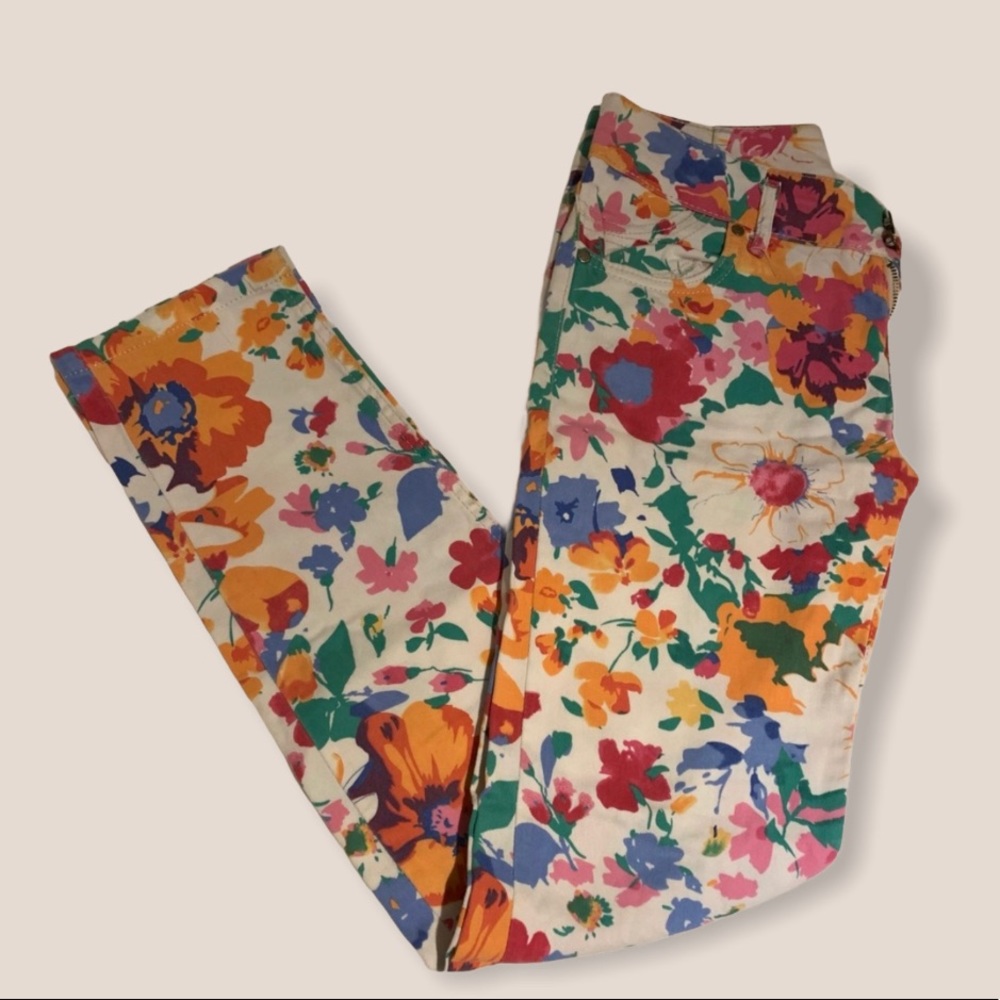 Flower Colorful white summer jeans